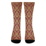 Gold And Red Thai Pattern Print Crew Socks