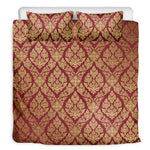 Gold And Red Thai Pattern Print Duvet Cover Bedding Set