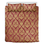 Gold And Red Thai Pattern Print Duvet Cover Bedding Set