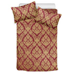 Gold And Red Thai Pattern Print Duvet Cover Bedding Set
