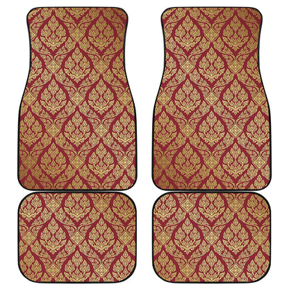 Gold And Red Thai Pattern Print Front and Back Car Floor Mats