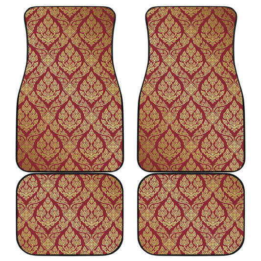 Gold And Red Thai Pattern Print Front and Back Car Floor Mats