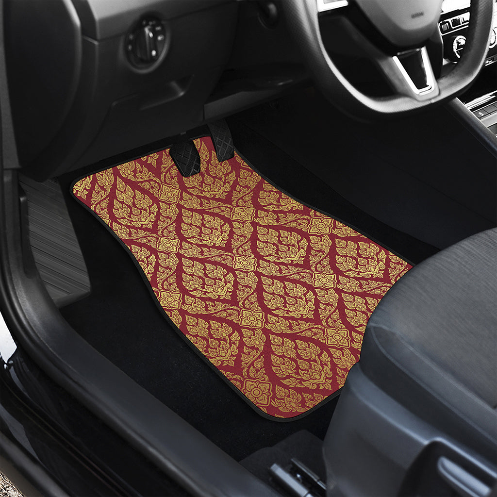 Gold And Red Thai Pattern Print Front and Back Car Floor Mats