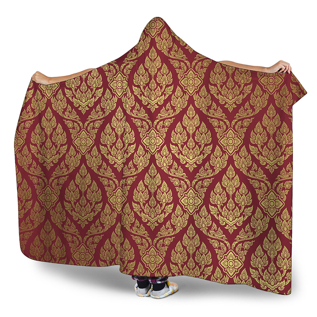 Gold And Red Thai Pattern Print Hooded Blanket