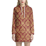 Gold And Red Thai Pattern Print Hoodie Dress