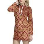 Gold And Red Thai Pattern Print Hoodie Dress