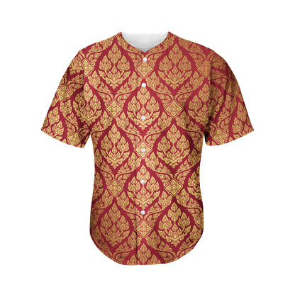 Gold And Red Thai Pattern Print Men's Baseball Jersey