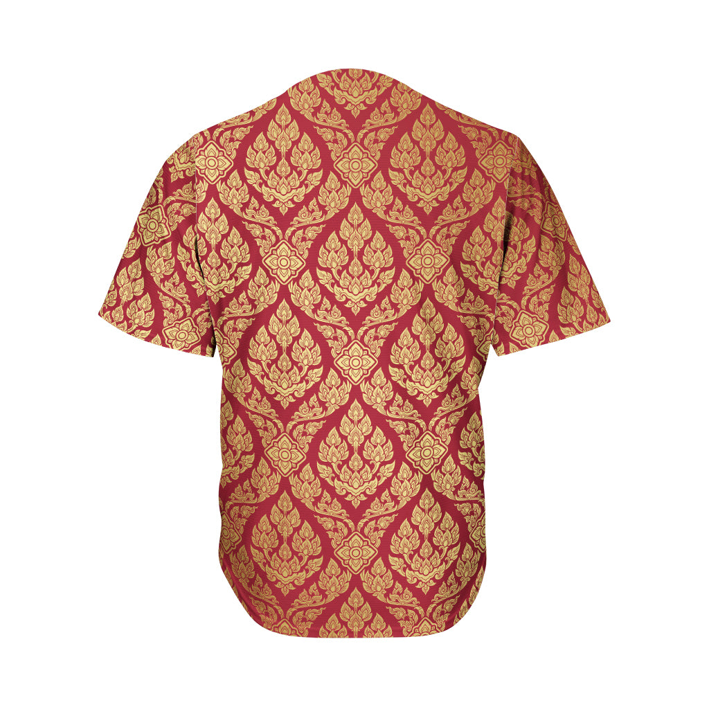 Gold And Red Thai Pattern Print Men's Baseball Jersey