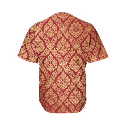 Gold And Red Thai Pattern Print Men's Baseball Jersey