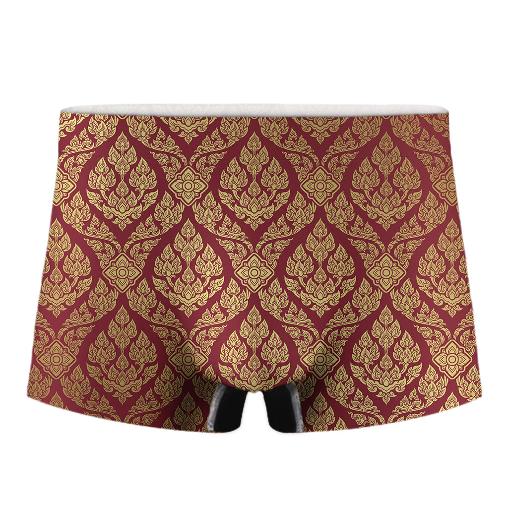 Gold And Red Thai Pattern Print Men's Boxer Briefs