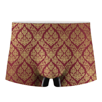 Gold And Red Thai Pattern Print Men's Boxer Briefs