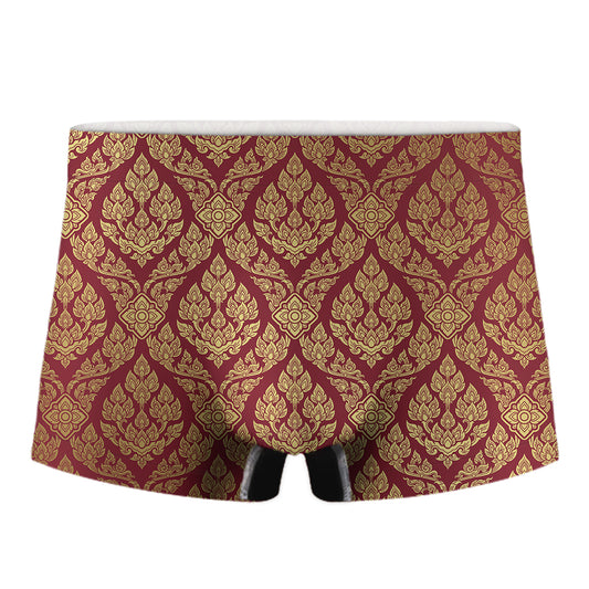 Gold And Red Thai Pattern Print Men's Boxer Briefs