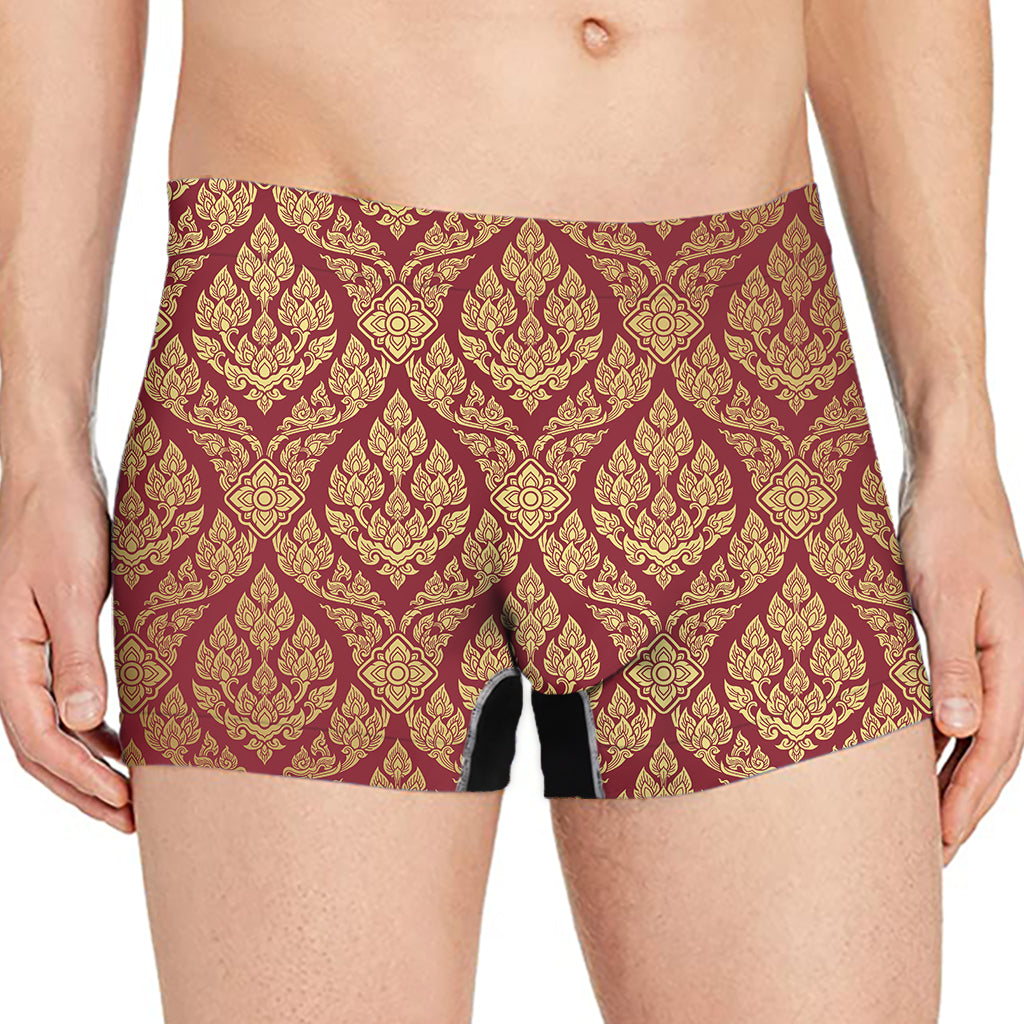 Gold And Red Thai Pattern Print Men's Boxer Briefs