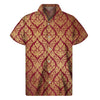 Gold And Red Thai Pattern Print Men's Short Sleeve Shirt