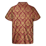 Gold And Red Thai Pattern Print Men's Short Sleeve Shirt