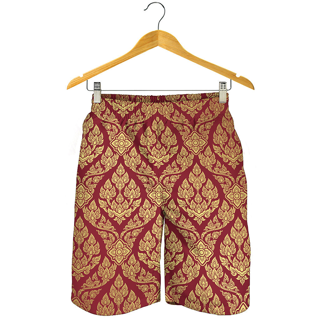 Gold And Red Thai Pattern Print Men's Shorts
