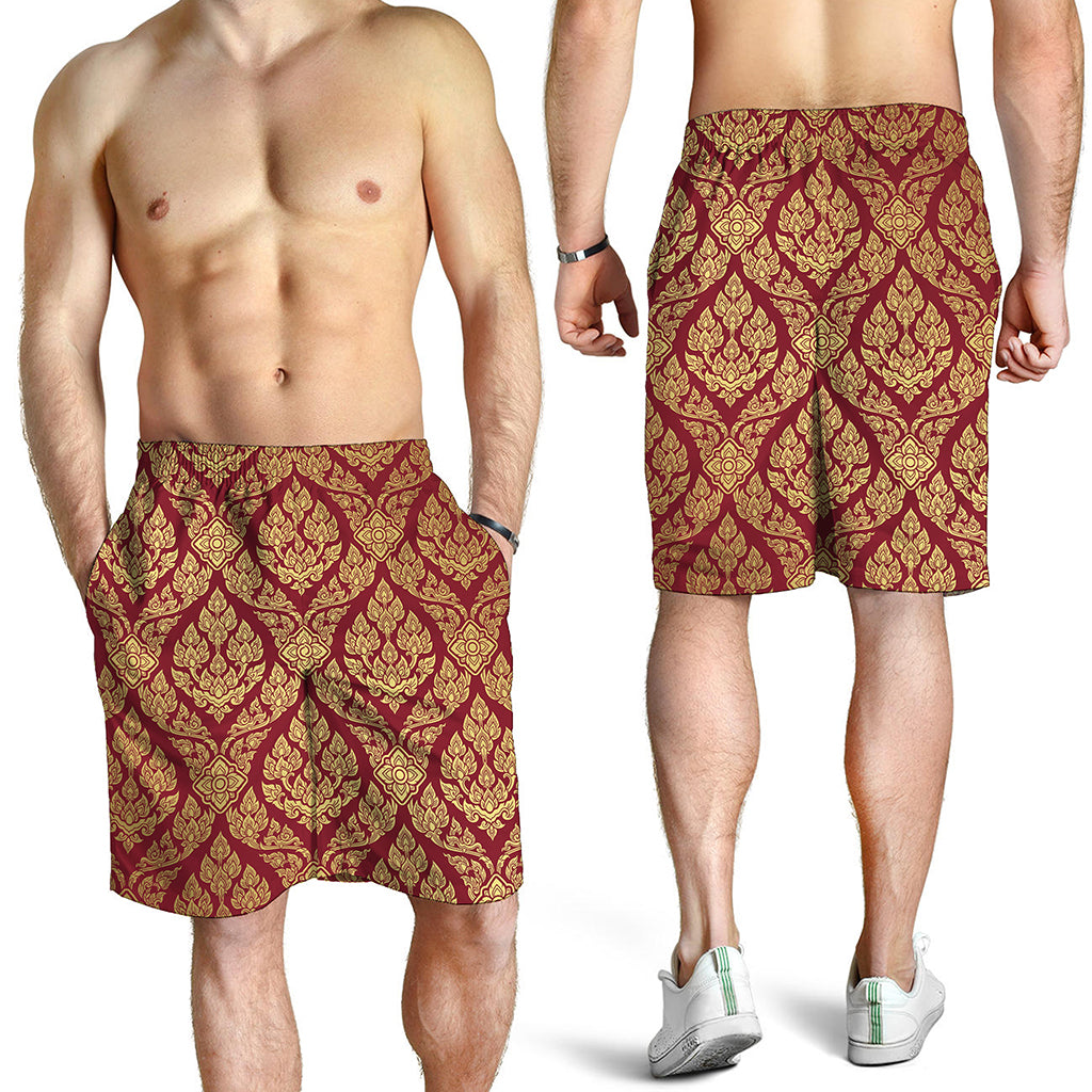 Gold And Red Thai Pattern Print Men's Shorts