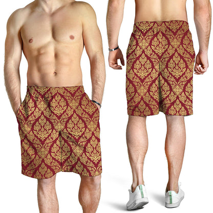 Gold And Red Thai Pattern Print Men's Shorts
