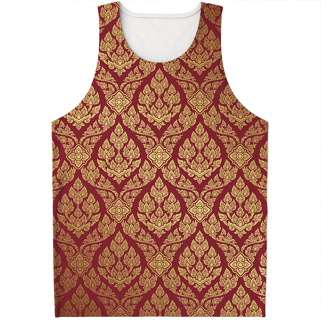Gold And Red Thai Pattern Print Men's Tank Top