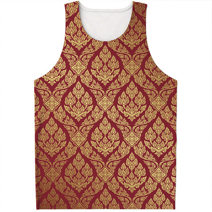 Gold And Red Thai Pattern Print Men's Tank Top