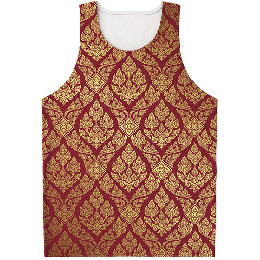 Gold And Red Thai Pattern Print Men's Tank Top