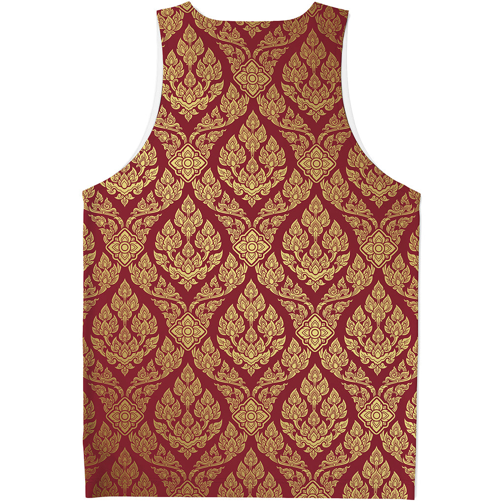Gold And Red Thai Pattern Print Men's Tank Top