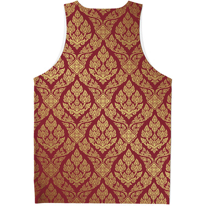 Gold And Red Thai Pattern Print Men's Tank Top
