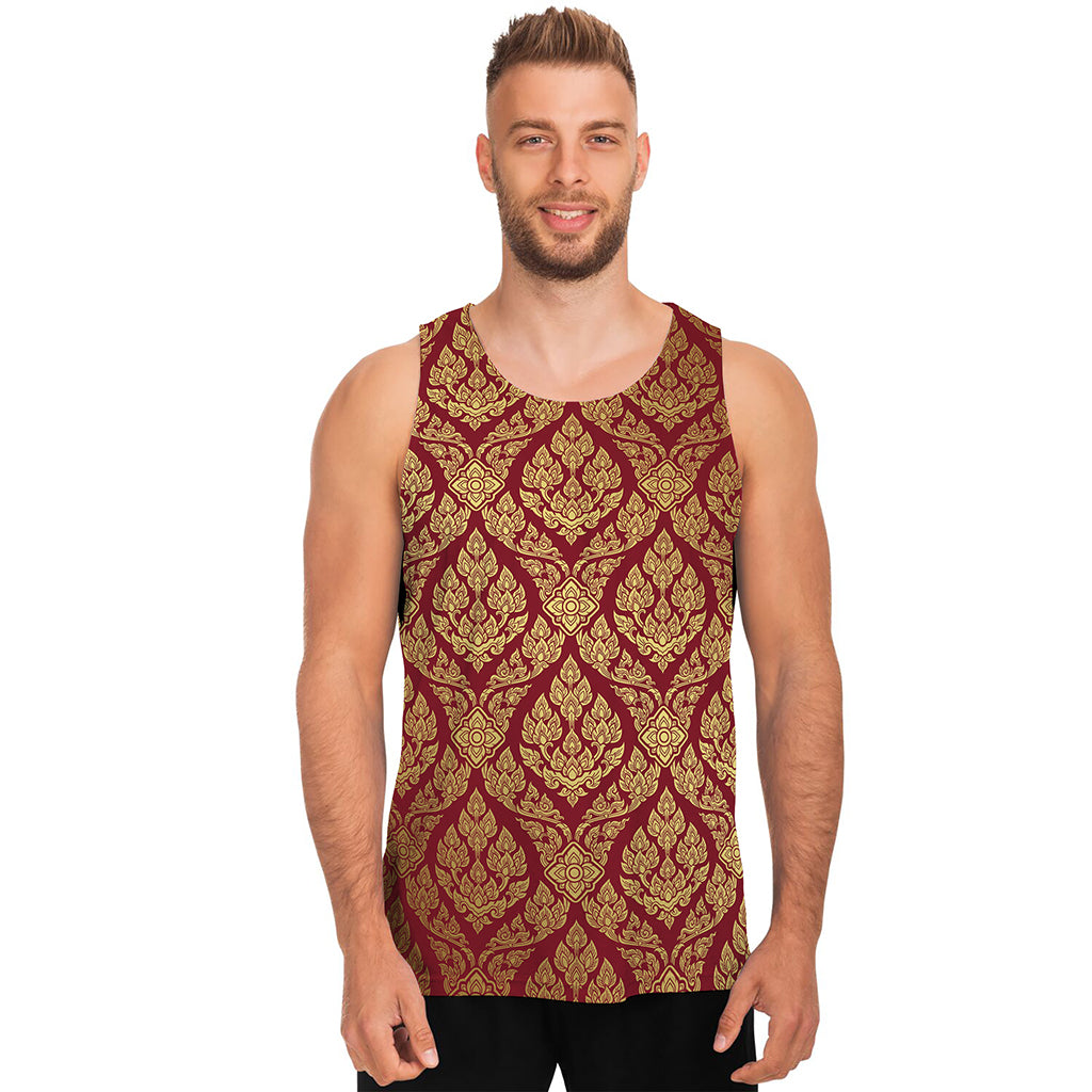 Gold And Red Thai Pattern Print Men's Tank Top