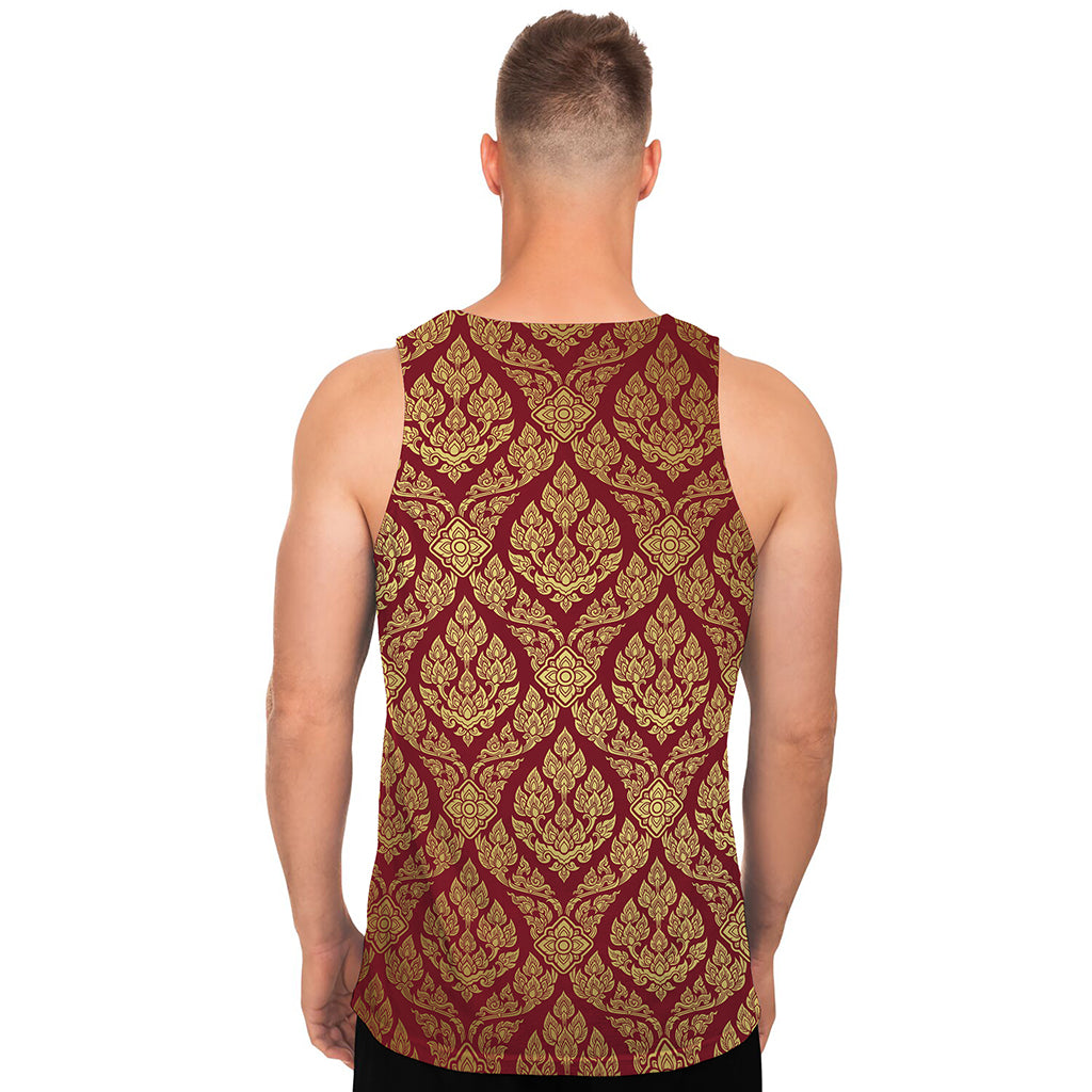 Gold And Red Thai Pattern Print Men's Tank Top