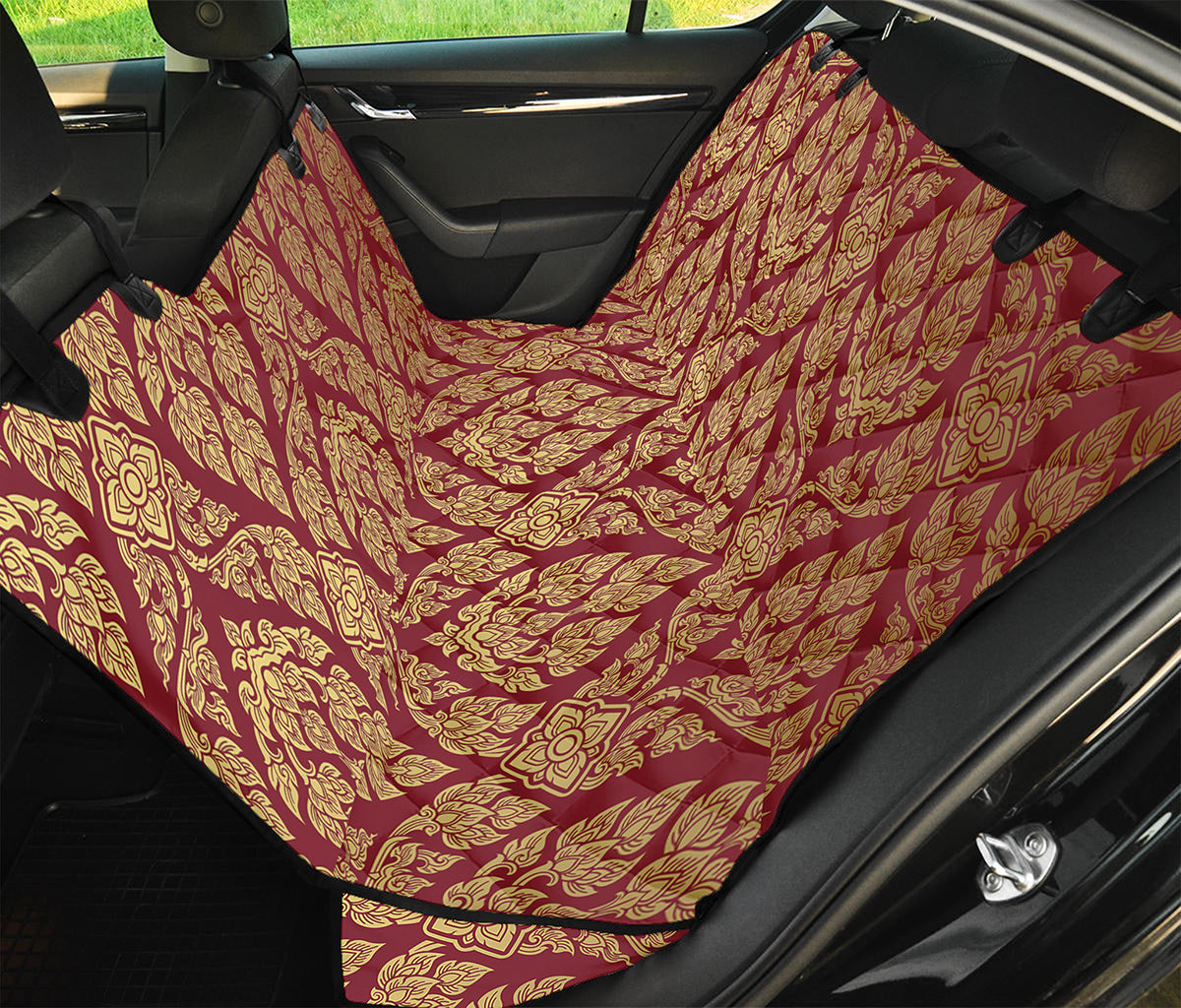 Gold And Red Thai Pattern Print Pet Car Back Seat Cover