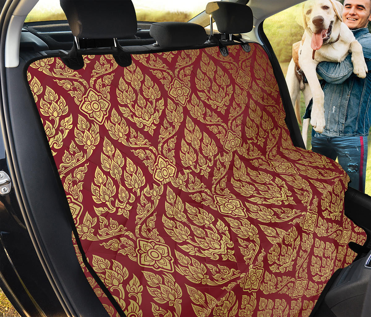 Gold And Red Thai Pattern Print Pet Car Back Seat Cover