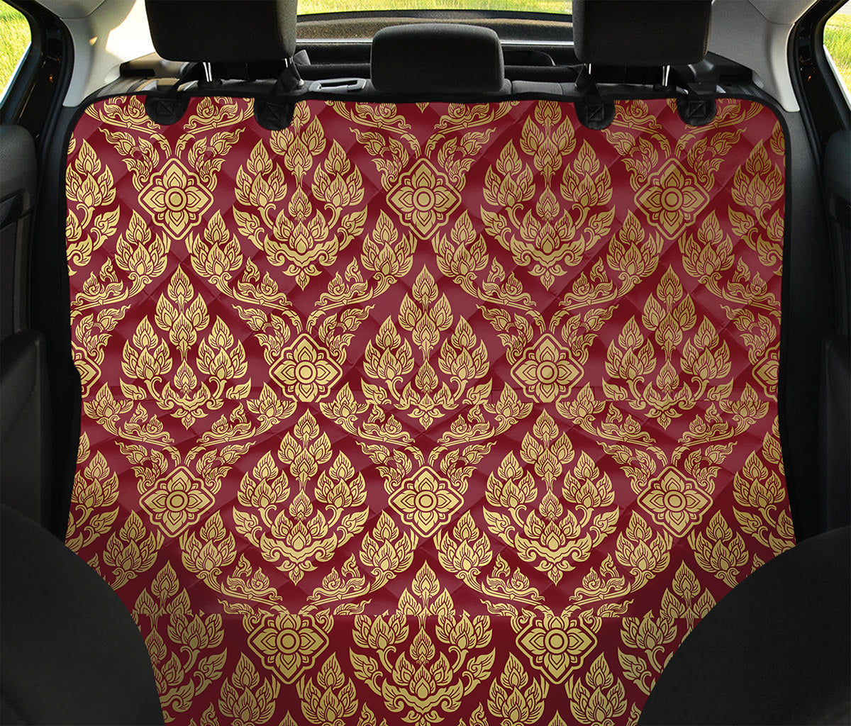 Gold And Red Thai Pattern Print Pet Car Back Seat Cover