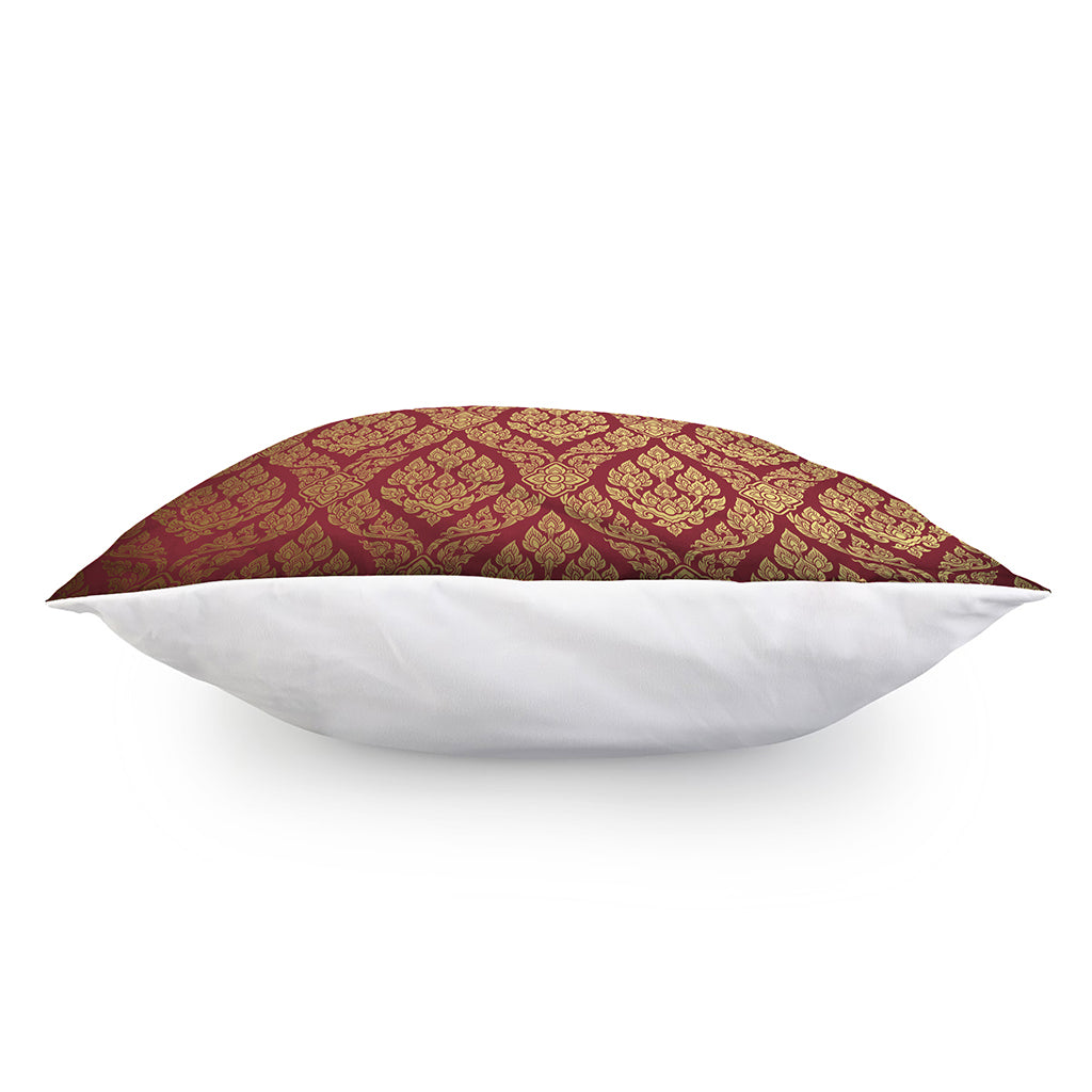 Gold And Red Thai Pattern Print Pillow Cover