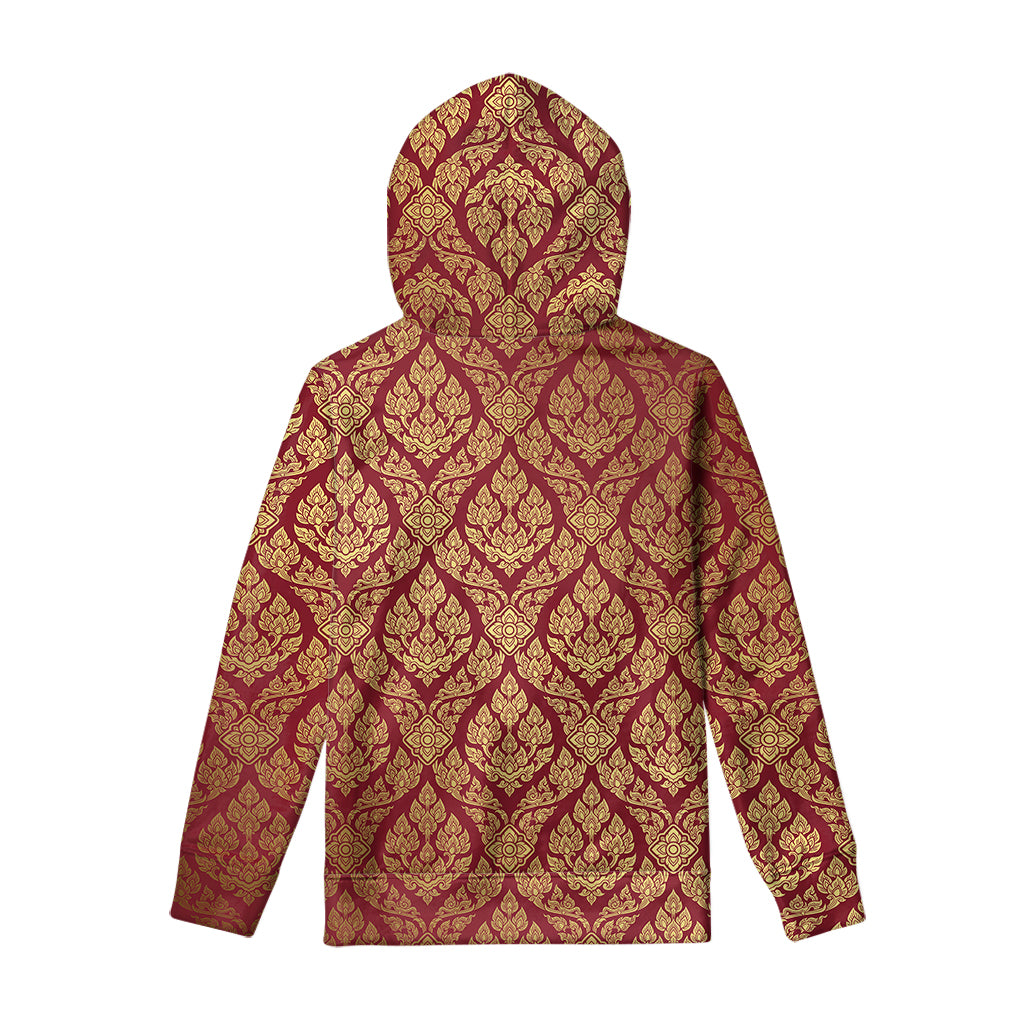 Gold And Red Thai Pattern Print Pullover Hoodie
