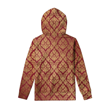 Gold And Red Thai Pattern Print Pullover Hoodie