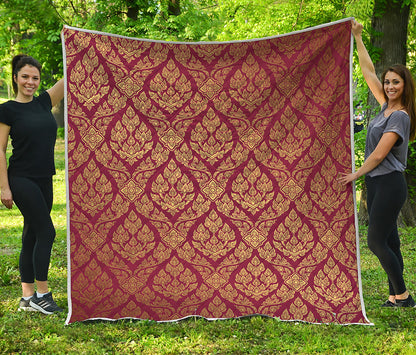 Gold And Red Thai Pattern Print Quilt