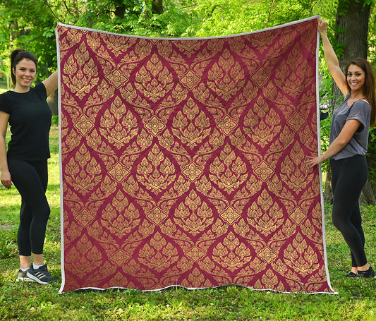 Gold And Red Thai Pattern Print Quilt