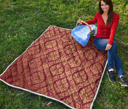 Gold And Red Thai Pattern Print Quilt