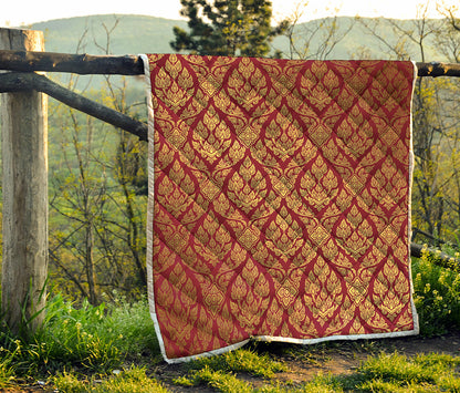 Gold And Red Thai Pattern Print Quilt