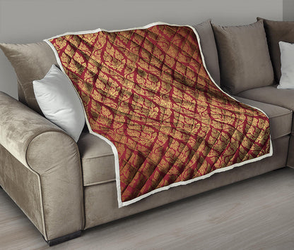 Gold And Red Thai Pattern Print Quilt