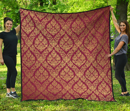 Gold And Red Thai Pattern Print Quilt