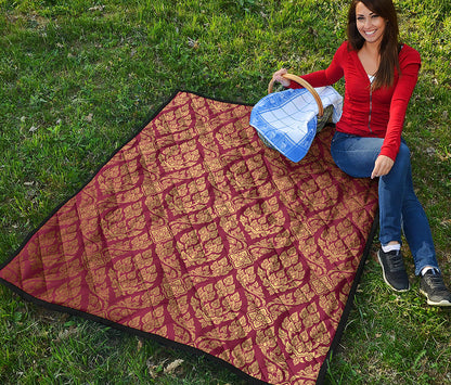 Gold And Red Thai Pattern Print Quilt