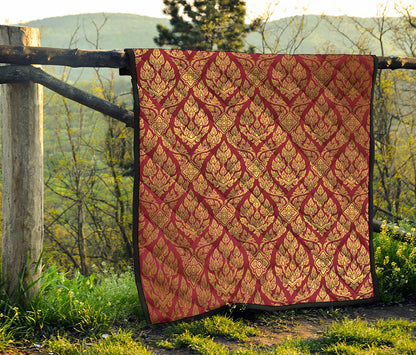 Gold And Red Thai Pattern Print Quilt