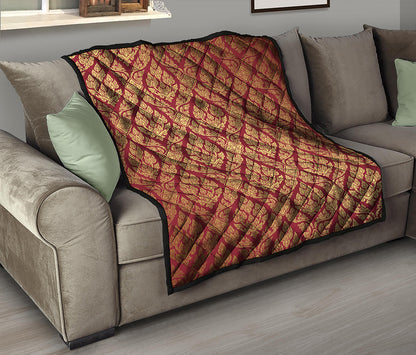 Gold And Red Thai Pattern Print Quilt