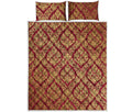Gold And Red Thai Pattern Print Quilt Bed Set