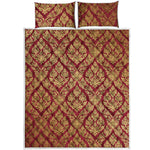 Gold And Red Thai Pattern Print Quilt Bed Set