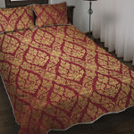 Gold And Red Thai Pattern Print Quilt Bed Set