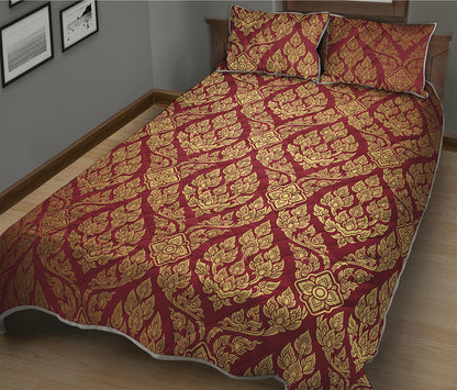 Gold And Red Thai Pattern Print Quilt Bed Set