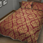 Gold And Red Thai Pattern Print Quilt Bed Set
