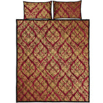 Gold And Red Thai Pattern Print Quilt Bed Set